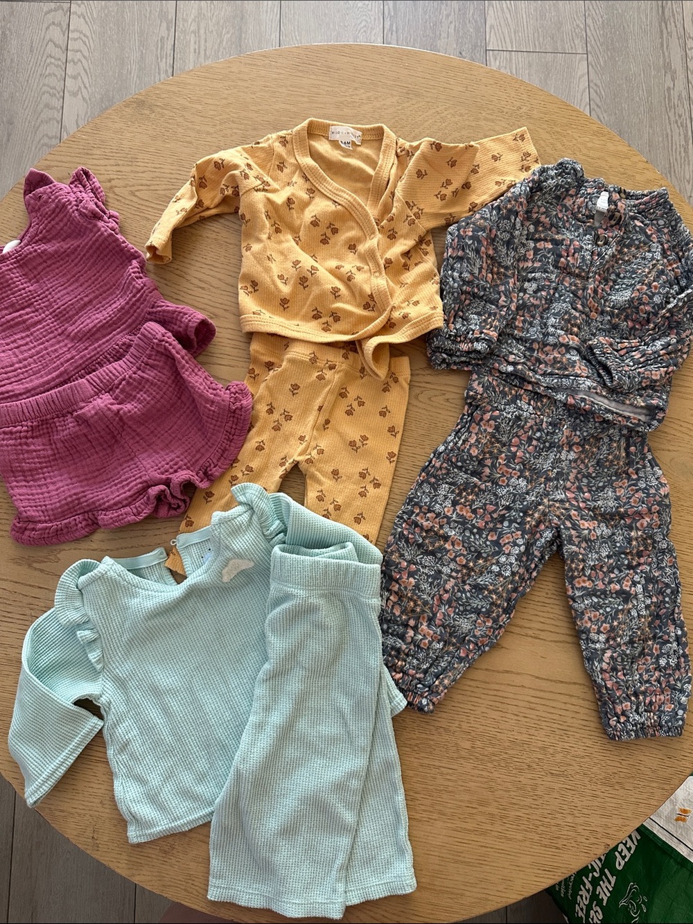 Mixed 4 Baby Outfits Bundle - Mustard Floral, Dusty Rose, Mint & Navy Floral 3/6